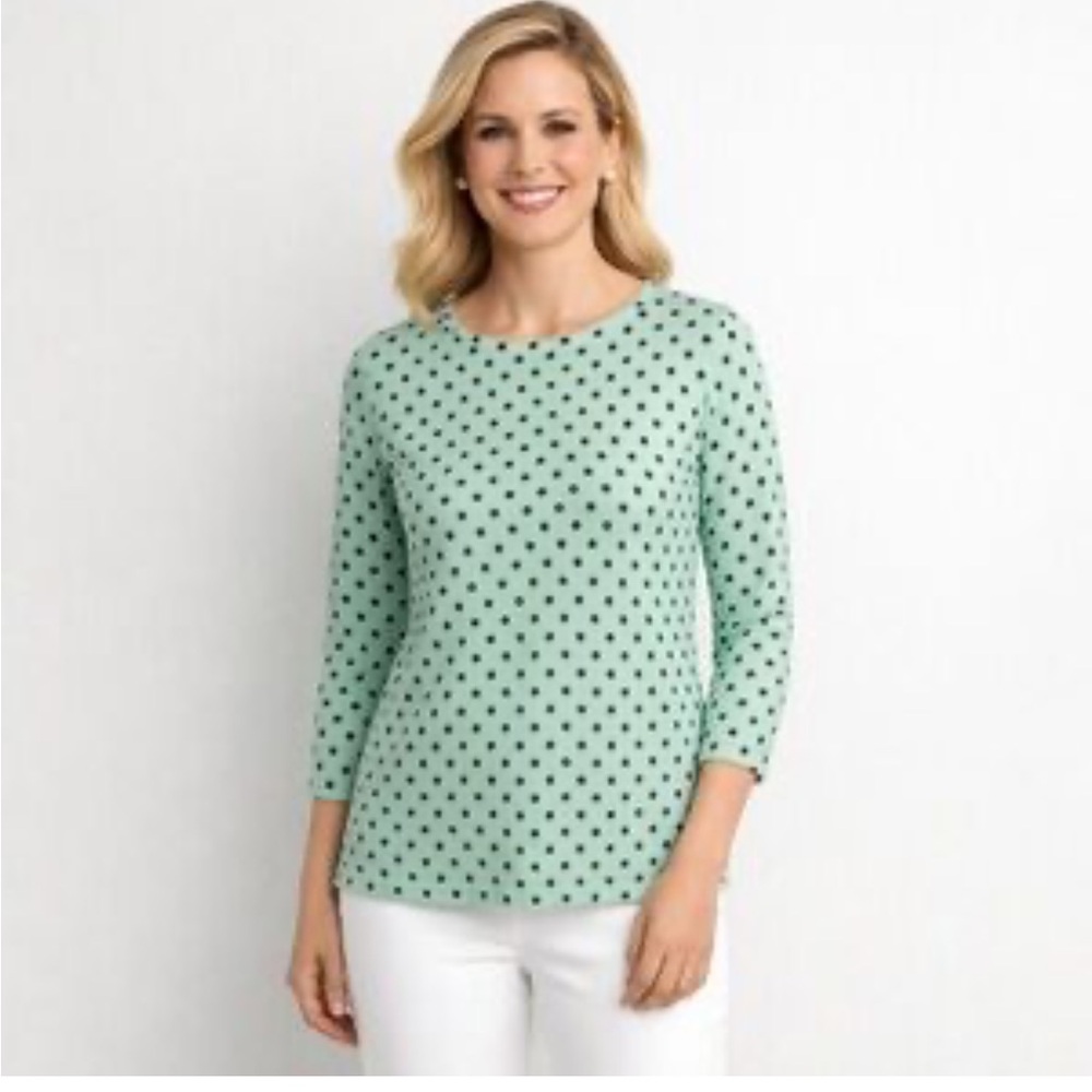 Talbots Mint Green Light sweater with black Polka Dots 3/4 Sleeves- great shape!
